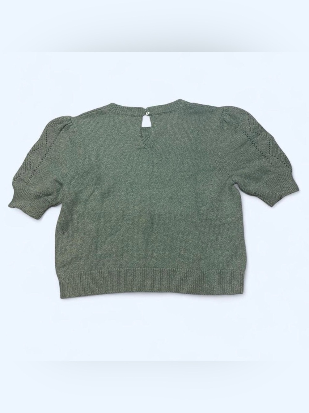 NWT Sundance Catalog Aqua Pointelle Short Sleeve Mallory Sweet Sweater PXL - Picture 2 of 4